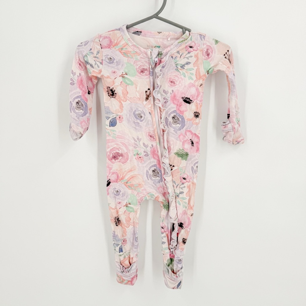 Cozy Pink and Purple Floral Footies One Piece